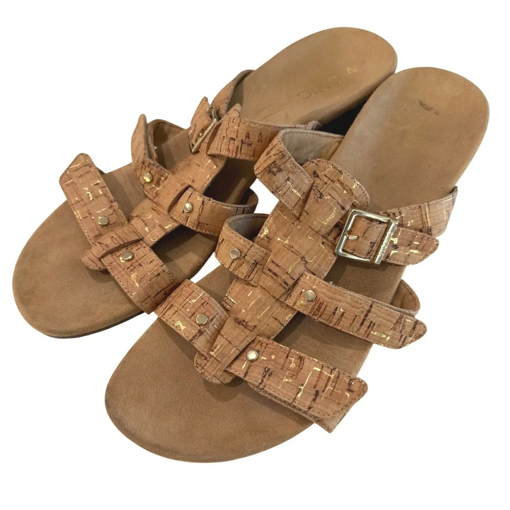 Vionic Radia Cork Gold Metallic Wedge Sandals Womens Size‎ 11 Adjustable Straps